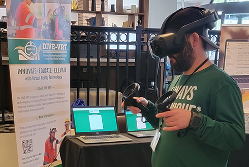 male student trying vr gear